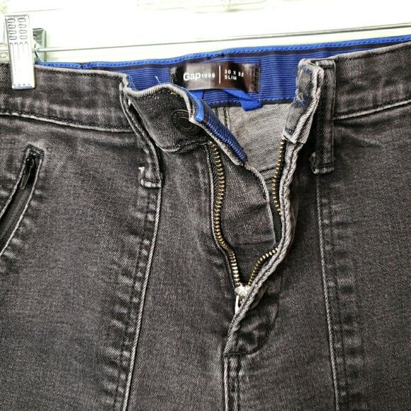 Gap 1969 Mens Jeans Slim Black Faded Selvedge Denim Skater Grunge Stretch 30x32 - Picture 11 of 16